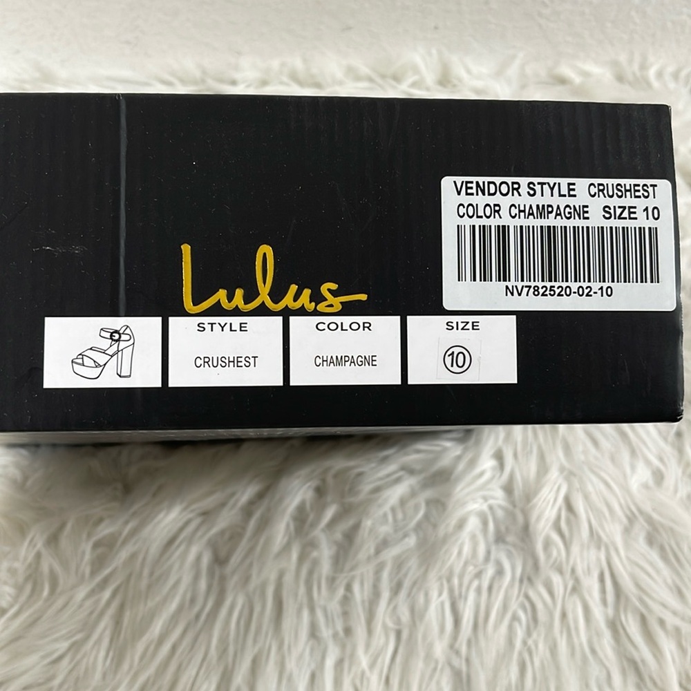 LULUS Crushest Champagne Velvet Rhinestone Ankle Strap Chunky Heels Size 10 NEW - Picture 2 of 16